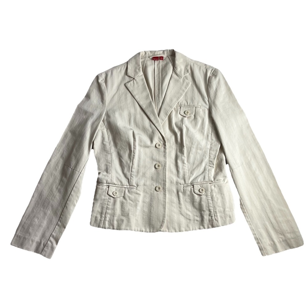 Vintage Esprit Jacket Blazer Womens L Safari Blazer Utility Cargo Cropped Ivory